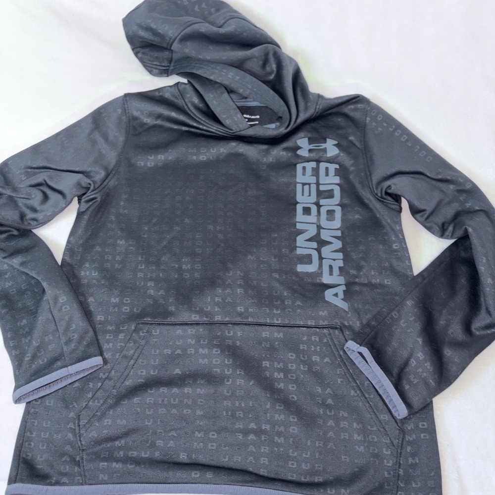 UNDER ARMOUR ―Boys Youth Large LOOSE Black/Gray/Blue Graphic Hoodie Sweatshirt